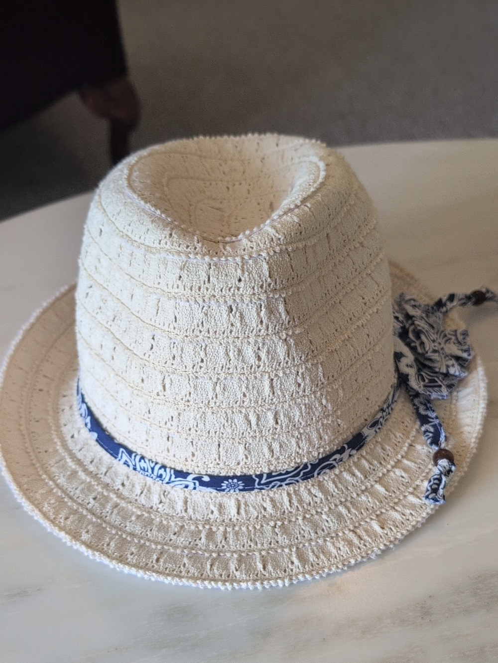 Cream Straw Fedora with Blue Band